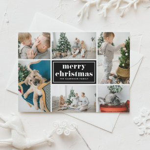 Schwarze Retro-Typografie-Foto-Collage Weihnachten Magneteinladung