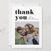 Schwarze Retro Typografie Moderne Hochzeit des Fot Dankeskarte (Vorderseite)