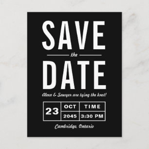 Schwarze Retro Typografie Navy Save the Date Ankündigungspostkarte
