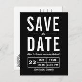 Schwarze Retro Typografie Navy Save the Date Ankündigungspostkarte (Vorne/Hinten)