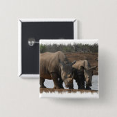 Schwarze Rhinos-quadratisches Button (Vorne & Hinten)