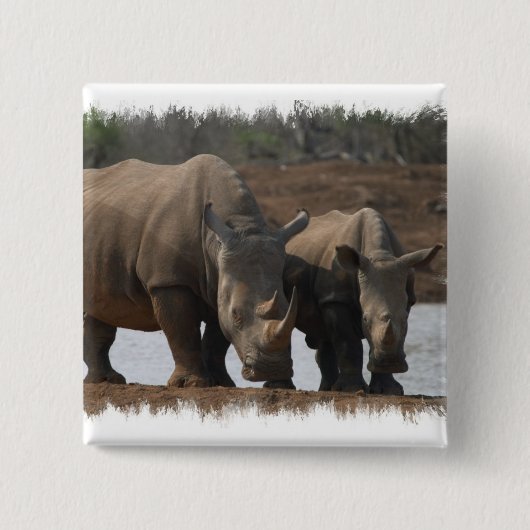Schwarze Rhinos-quadratisches Button (Vorderseite)