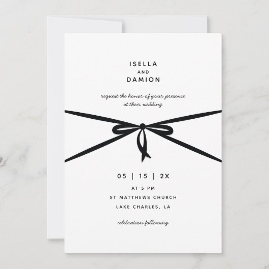 SCHWARZE RIBBON & BOW EINLADUNG (Vorderseite)