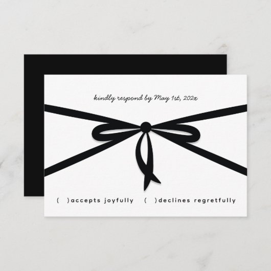 SCHWARZE RIBBON & BOW RSVP KARTE (Vorne/Hinten)