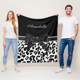 Schwarze Ribbon Leopard Print Fleecedecke