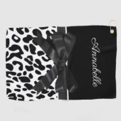 Schwarze Ribbon Leopard Print Golfhandtuch (Horizontal)