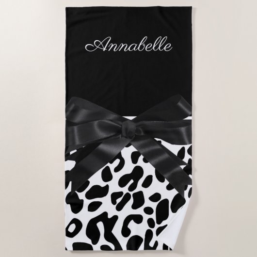 Schwarze Ribbon Leopard Print Strandtuch (Vorderseite)