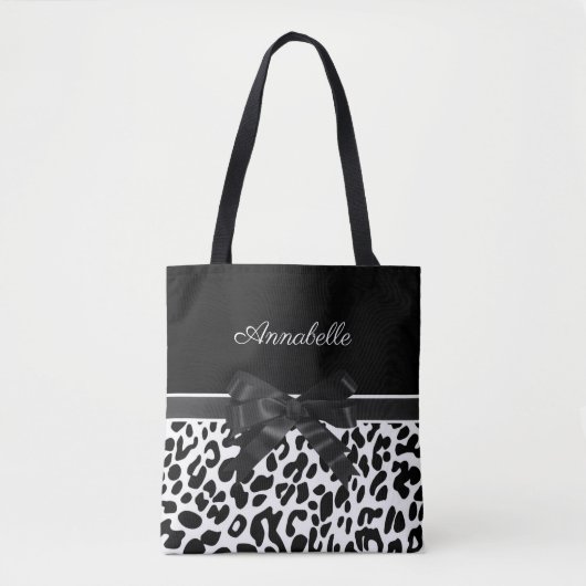 Schwarze Ribbon Leopard Print Tasche (Vorderseite)