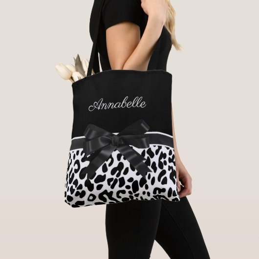 Schwarze Ribbon Leopard Print Tasche (Von Nahem)