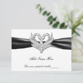 Schwarze Ribbon Silver Swans Table Platzkarte (Stehend Vorderseite)