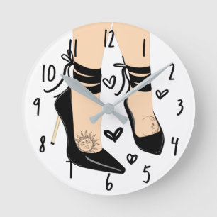 Schwarze Riemchen-High-Heels Sonne Mond Girly Chic Runde Wanduhr