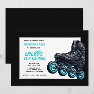 Schwarze Rollerblades mit blauen Leuchtrollen Gebu Einladung