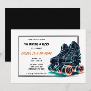 Schwarze Rollschuhe Orange Glow Geburtstagsfeier Einladung
