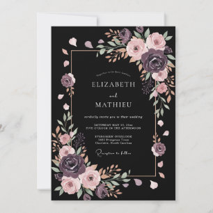 Schwarze romantische Mitternachts-Hochzeit Einladung