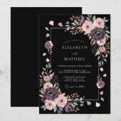 Schwarze romantische Mitternachts-Hochzeit Einladung (Vorne/Hinten)