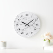 Schwarze römische Zahlen aus weißem Marmor Große Wanduhr (Zuhause)