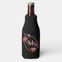 Schwarze rosa Blumen gold geometrischer Name