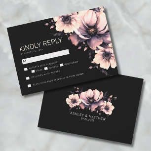 Schwarze rosa Blumen-Hochzeit-RSVP-Karte Mitteilungskarte