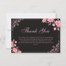 Schwarze & rosa Blumenhochzeit Danksagungskarte