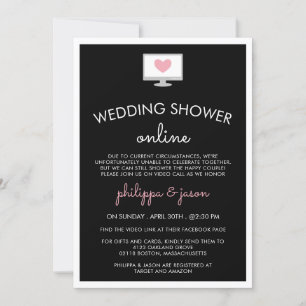 Schwarze rosa Computer-Virtual-Wedding-Shower-Einl Einladung