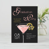 Schwarze rosa fancy Cocktail-Abschlussfeier Einladung (Stehend Vorderseite)