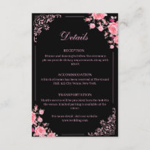Schwarze & rosa florale Hochzeitseinlagekarte