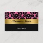 Schwarze rosa Golddamast-Visitenkarte Visitenkarte (Rückseite)