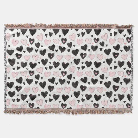 Schwarze rosa Herzen Decke (Vorderseite)