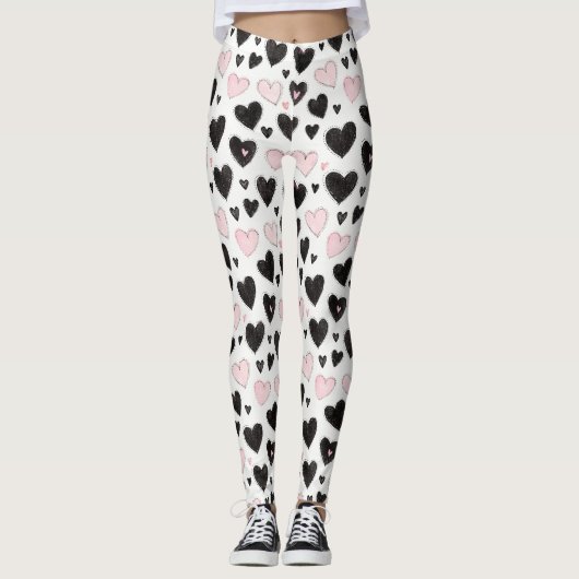 Schwarze rosa Herzen Leggings (Vorderseite)