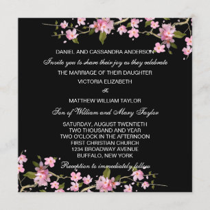 Schwarze rosa japanische Kirschblüten-Hochzeit Einladung