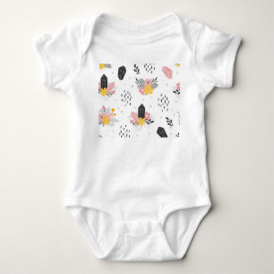 Schwarze, rosa Kristalle, florales nahtloses Muste Baby Strampler