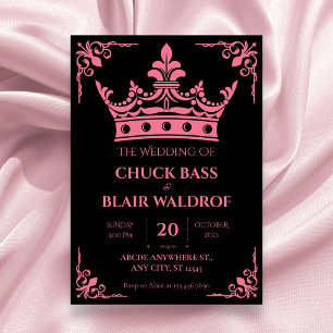 Schwarze rosa Krone Hochzeit Einladung