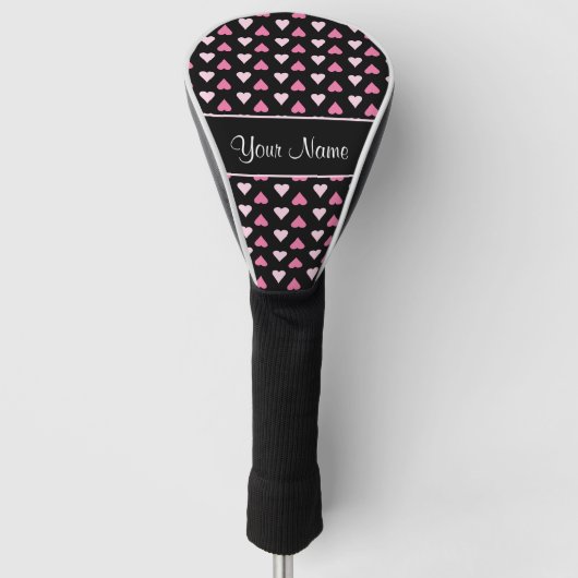 Schwarze rosa Liebe-Herzen Golf Headcover (Vorderseite)