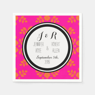 Schwarze rosa orange Rosen Damast Hochzeitsserviet Serviette