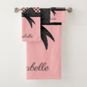 Schwarze rosa Punkte u. Band Badhandtuch Set (Insitu)