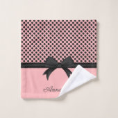 Schwarze rosa Punkte u. Band Badhandtuch Set (Waschlappen)