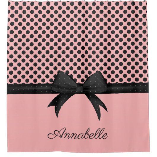 Schwarze rosa Punkte u. Band Duschvorhang (Vorderseite)