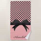 Schwarze rosa Punkte u. Band Strandtuch (Vorderseite)