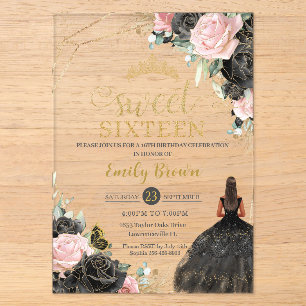 Schwarze rosa Rosen Floral Tan Prinzessin Sweet Si Acryleinladungen