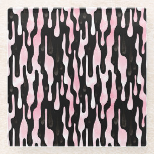 Schwarze rosa Tropfen Glasuntersetzer