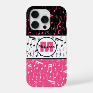 Schwarze rosa und weiße Noten iPhone 15 Pro Hülle