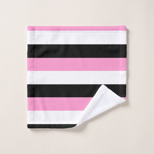 Schwarze, rosa und weiße Streifen Badhandtuch Set (Waschlappen)