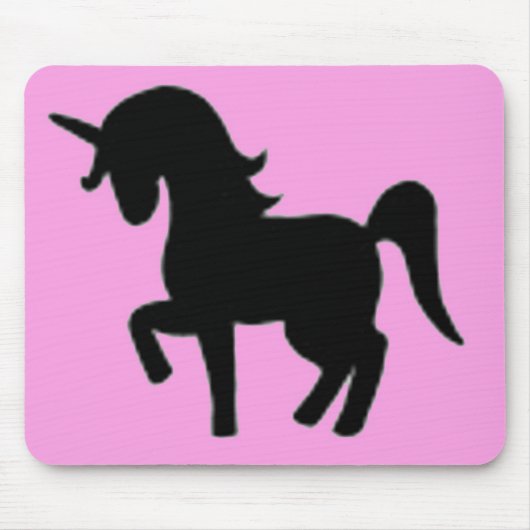 Schwarze rosa Unicorn-Silhouette Mousepad (Vorne)