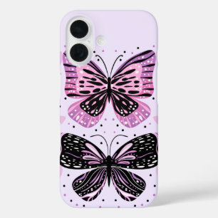 Schwarze, rosa, violette Schmetterlinge iPhone 16 Hülle