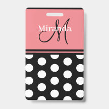 Schwarze rosa weiße Polka Dots Monogramm Schriftzu