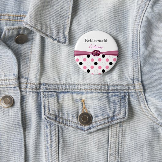 Schwarze, rosa, weiße Tupfen, die Brautjungfer Button (Beispiel)