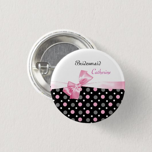 Schwarze, rosa, weiße Tupfen, die Brautjungfer Button (Vorne & Hinten)