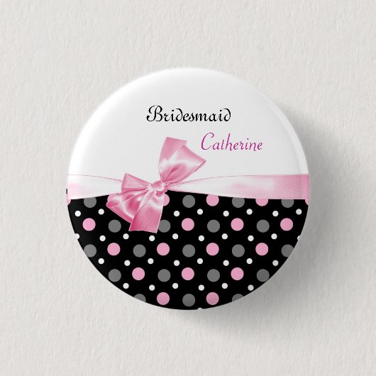 Schwarze, rosa, weiße Tupfen, die Brautjungfer Button (Vorderseite)
