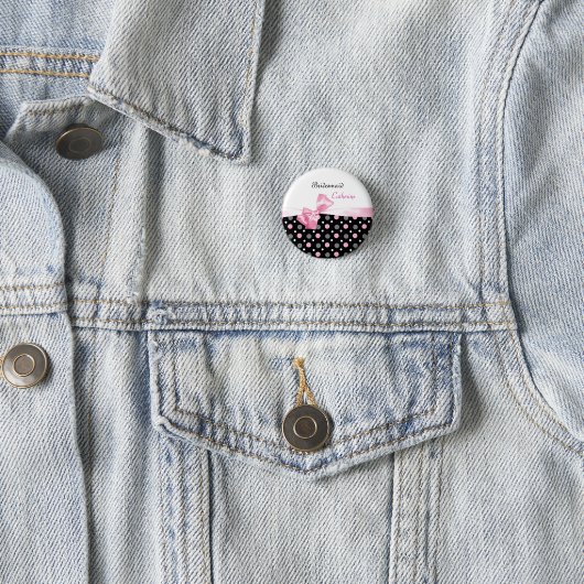 Schwarze, rosa, weiße Tupfen, die Brautjungfer Button (Beispiel)