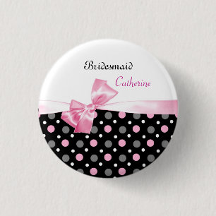 Schwarze, rosa, weiße Tupfen, die Brautjungfer Button
